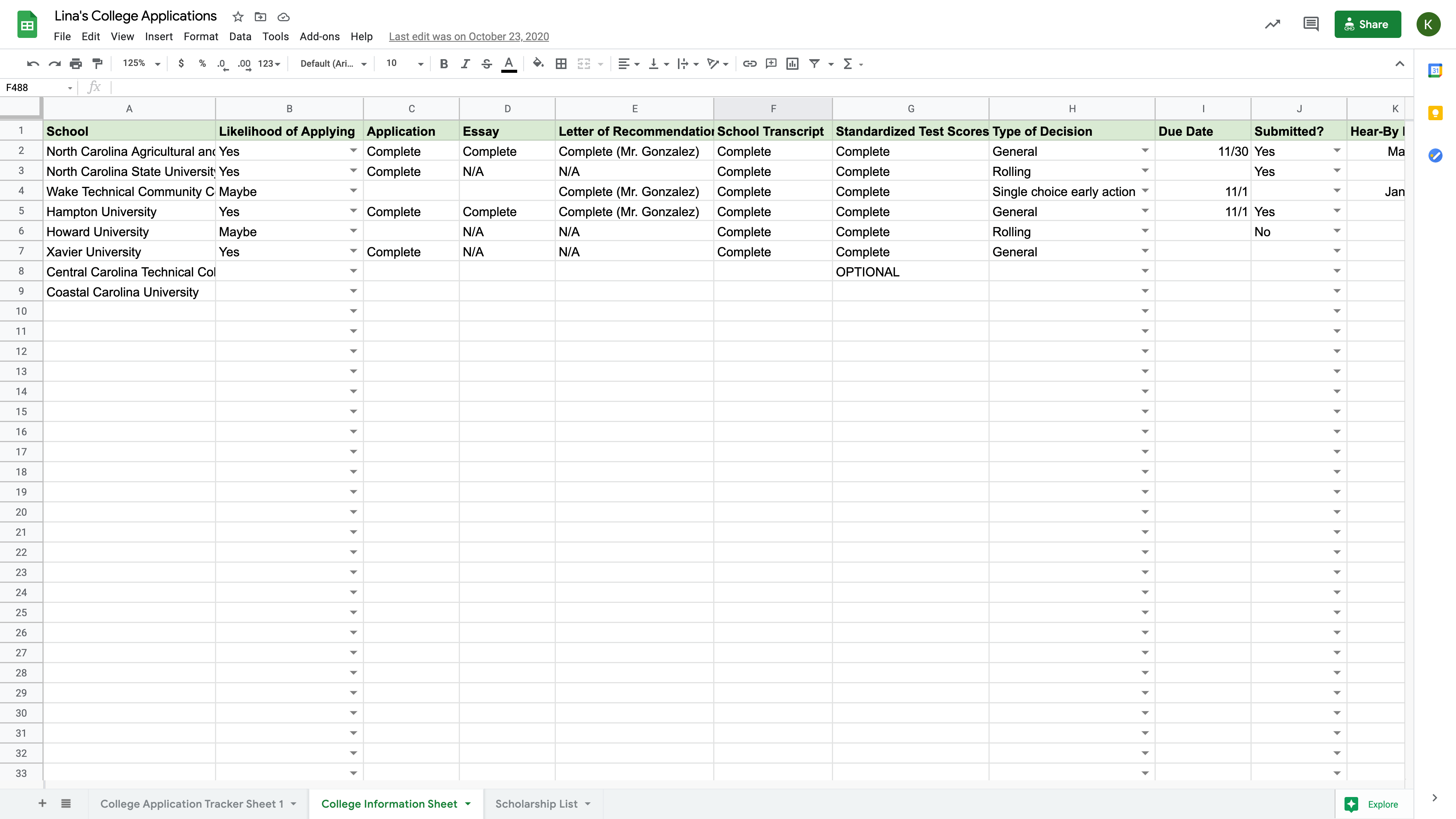 college homework google sheets template